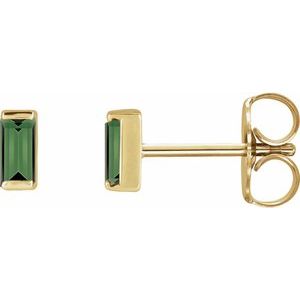 14K Yellow Gold Natural Green Tourmaline Channel-Set Earrings