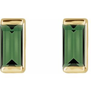 14K Yellow Gold Natural Green Tourmaline Channel-Set Earrings – image 2