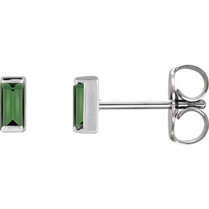 Platinum Natural Green Tourmaline Channel-Set Earrings