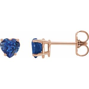 14K Rose Gold Lab-Grown Blue Sapphire Heart Earrings