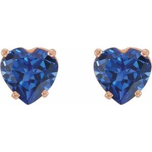 14K Rose Gold Lab-Grown Blue Sapphire Heart Earrings – image 2