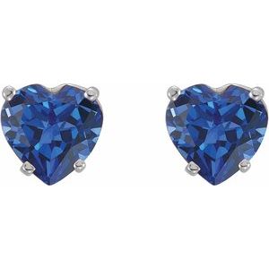 14K White Gold Lab-Grown Blue Sapphire Heart Earrings – image 2