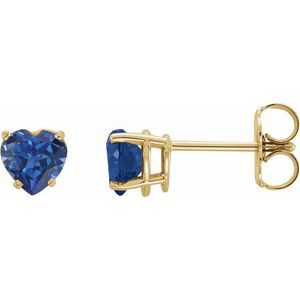 14K Yellow Gold Lab-Grown Blue Sapphire Heart Earrings