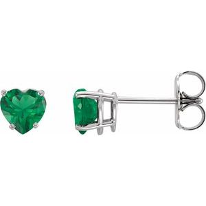 14K White Gold Lab-Grown Emerald Heart Earrings
