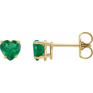 14K Yellow Gold Lab-Grown Emerald Heart Earrings
