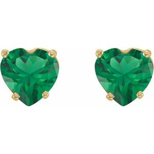 14K Yellow Gold Lab-Grown Emerald Heart Earrings – image 2