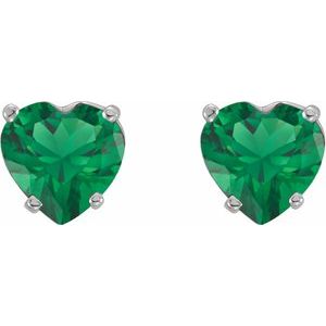 14K White Gold Lab-Grown Emerald Heart Earrings – image 2