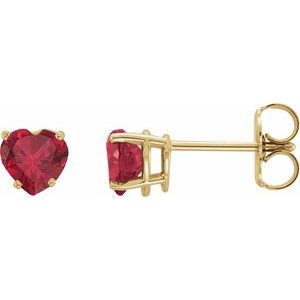 14K Yellow Gold Lab-Grown Ruby Heart Earrings