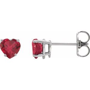 Platinum Lab-Grown Ruby Heart Earrings