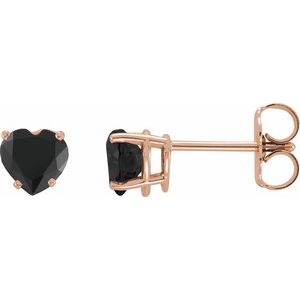 14K Rose Gold Natural Onyx Heart Earrings