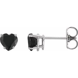 Platinum Natural Onyx Heart Earrings