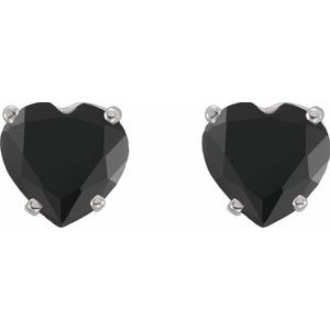 Platinum Natural Onyx Heart Earrings – image 2