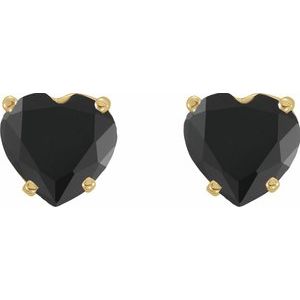 14K Yellow Gold Natural Onyx Heart Earrings – image 2