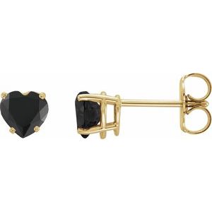 14K Yellow Gold Natural Onyx Heart Earrings