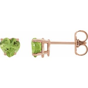 14K Rose Gold Natural Peridot Heart Earrings