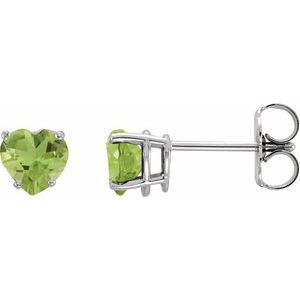 Platinum Natural Peridot Heart Earrings