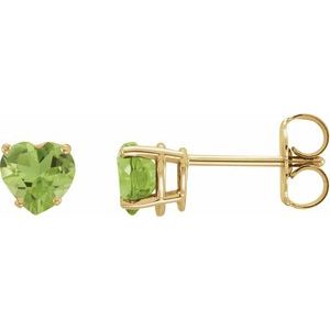 14K Yellow Gold Natural Peridot Heart Earrings