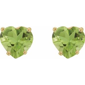 14K Yellow Gold Natural Peridot Heart Earrings – image 2