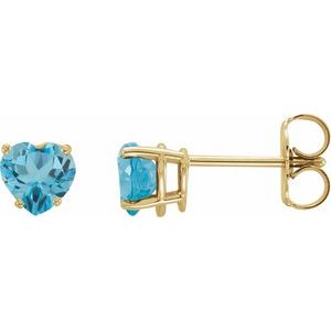 14K Yellow Gold Natural Swiss Blue Topaz Heart Earrings