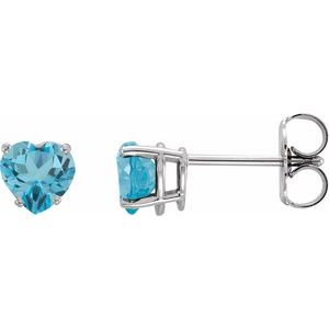 Platinum Natural Swiss Blue Topaz Heart Earrings