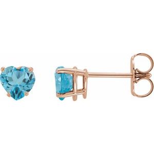 14K Rose Gold Natural Swiss Blue Topaz Heart Earrings