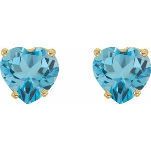14K Yellow Gold Natural Swiss Blue Topaz Heart Earrings – image 2