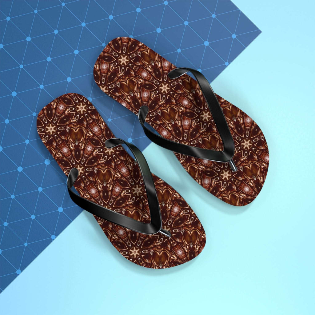 Brown and Beige Star Pattern Flip Flops