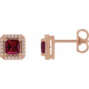 14K Rose Gold Lab-Grown Ruby & .08 CTW Natural Diamond Halo-Style Earrings