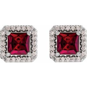 Platinum Lab-Grown Ruby & .08 CTW Natural Diamond Halo-Style Earrings – image 2