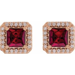 14K Rose Gold Lab-Grown Ruby & .08 CTW Natural Diamond Halo-Style Earrings – image 2