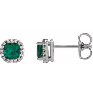 14K White Gold Lab-Grown Emerald & .06 CTW Natural Diamond Halo-Style Earrings