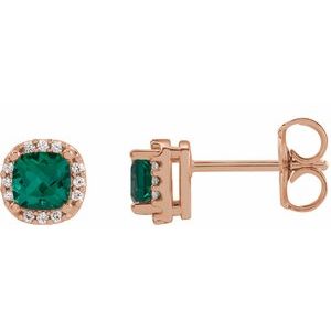 14K Rose Gold Lab-Grown Emerald & .06 CTW Natural Diamond Halo-Style Earrings