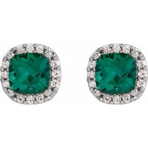 Platinum Lab-Grown Emerald & .06 CTW Natural Diamond Halo-Style Earrings – image 2