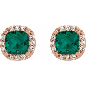 14K Rose Gold Lab-Grown Emerald & .06 CTW Natural Diamond Halo-Style Earrings