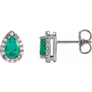 Platinum Lab-Grown Emerald & .05 CTW Natural Diamond Halo-Style Earrings