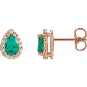 14K Rose Gold Lab-Grown Emerald & .05 CTW Natural Diamond Halo-Style Earrings