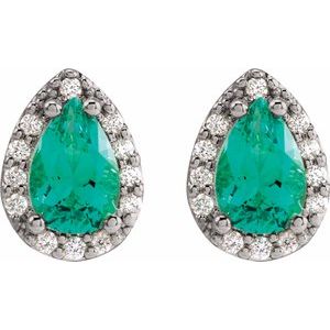 Platinum Lab-Grown Emerald & .05 CTW Natural Diamond Halo-Style Earrings – image 2