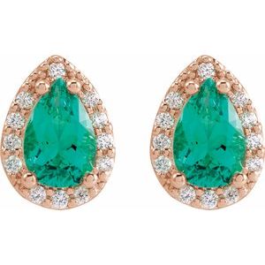 14K Rose Gold Lab-Grown Emerald & .05 CTW Natural Diamond Halo-Style Earrings