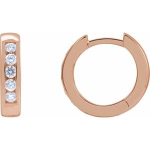 14K Rose Gold 1/3 CTW Natural Diamond 14 mm Hinged Hoop Earrings
