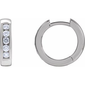 14K White Gold 1/3 CTW Natural Diamond 14 mm Hinged Hoop Earrings