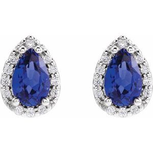 Sterling Silver Lab-Grown Blue Sapphire & .05 CTW Natural Diamond Halo-Style Earrings – image 2