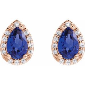 14K Rose Gold Lab-Grown Blue Sapphire & .05 CTW Natural Diamond Halo-Style Earrings