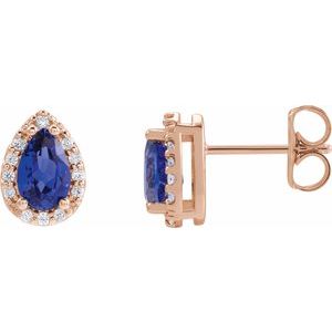 14K Rose Gold Lab-Grown Blue Sapphire & .05 CTW Natural Diamond Halo-Style Earrings