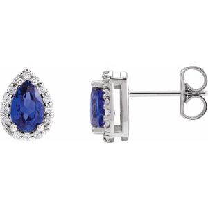 Platinum Lab-Grown Blue Sapphire & .05 CTW Natural Diamond Halo-Style Earrings