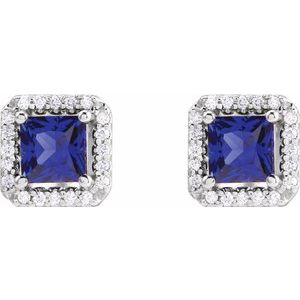 Square 4-Prong Halo-Style Earring