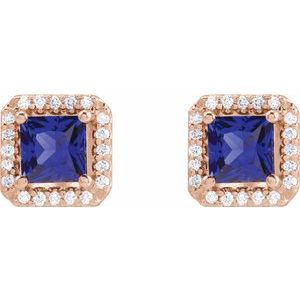 14K Rose Gold Lab-Grown Blue Sapphire & .08 CTW Natural Diamond Halo-Style Earrings