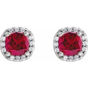 Platinum Lab-Grown Ruby & .06 CTW Natural Diamond Halo-Style Earrings – image 2