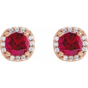 14K Rose Gold Lab-Grown Ruby & .06 CTW Natural Diamond Halo-Style Earrings – image 2