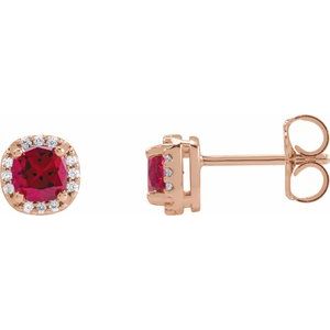 14K Rose Gold Lab-Grown Ruby & .06 CTW Natural Diamond Halo-Style Earrings