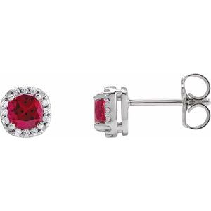 Platinum Lab-Grown Ruby & .06 CTW Natural Diamond Halo-Style Earrings